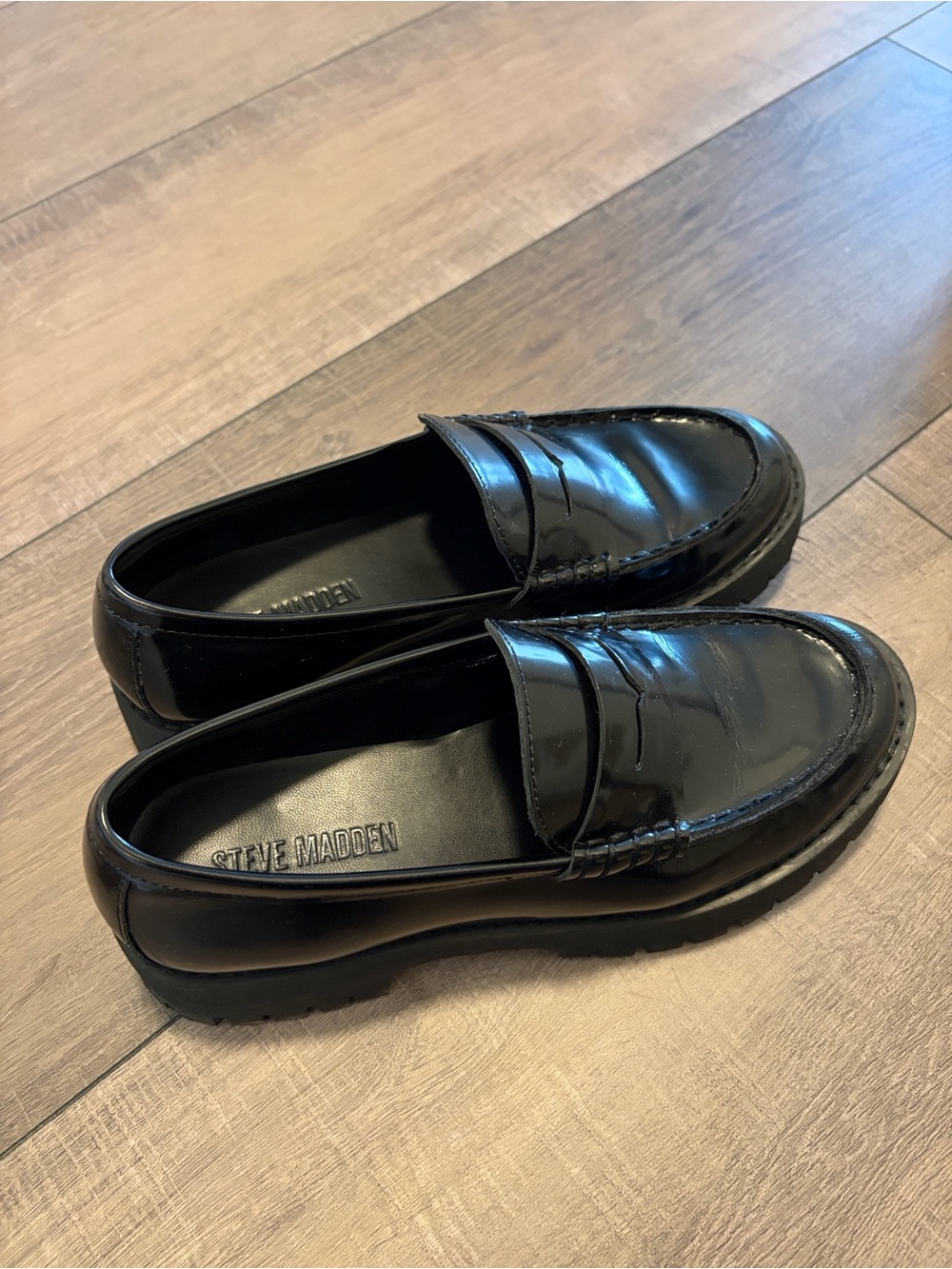 Steve Madden Black Patent Penny Loafers